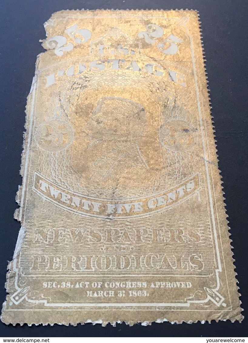 1865 Newspaper And Periodical Stamps 19th C. FORGERY GOLD COLOUR Scott PR 3(US USA FAUX FALSCH Or Timbres Pour Journaux - Journaux & Périodiques