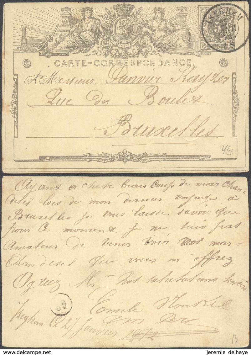 EP Au Type 5ctm Brun "carte-correspondance" Obl Double Cercle "Iseghem" (1872) > Bruxelles. - Postkarten 1871-1909
