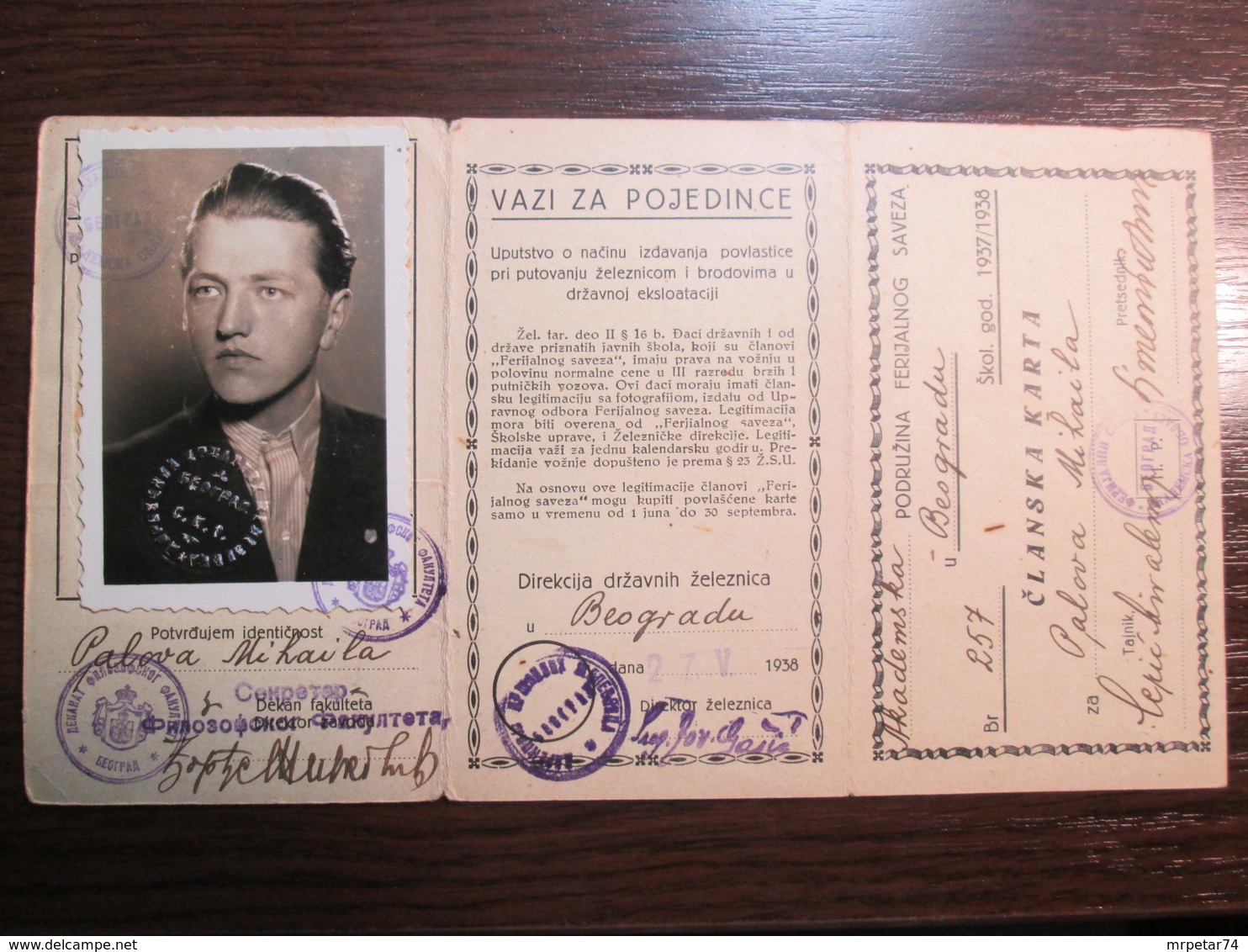 ID Card For Railway Transport Belgrade Serbia 1938 - Ohne Zuordnung