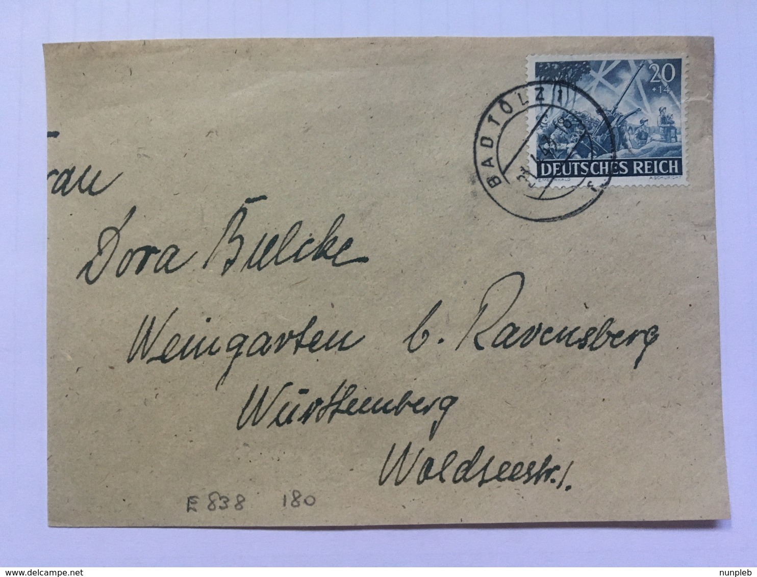 GERMANY 1943 Piece Bad Tolz To Ravensburg Tied With 10 + 14 Pf Armed Forces - Lettres & Documents