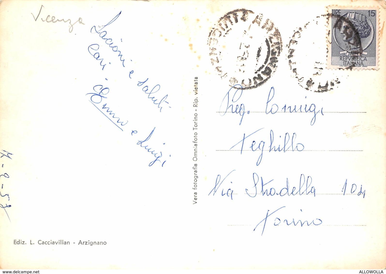 7002 " ARZIGNANO-IL CASTELLO " -CART. POST. ORIG. SPEDITA 1958 - Vicenza