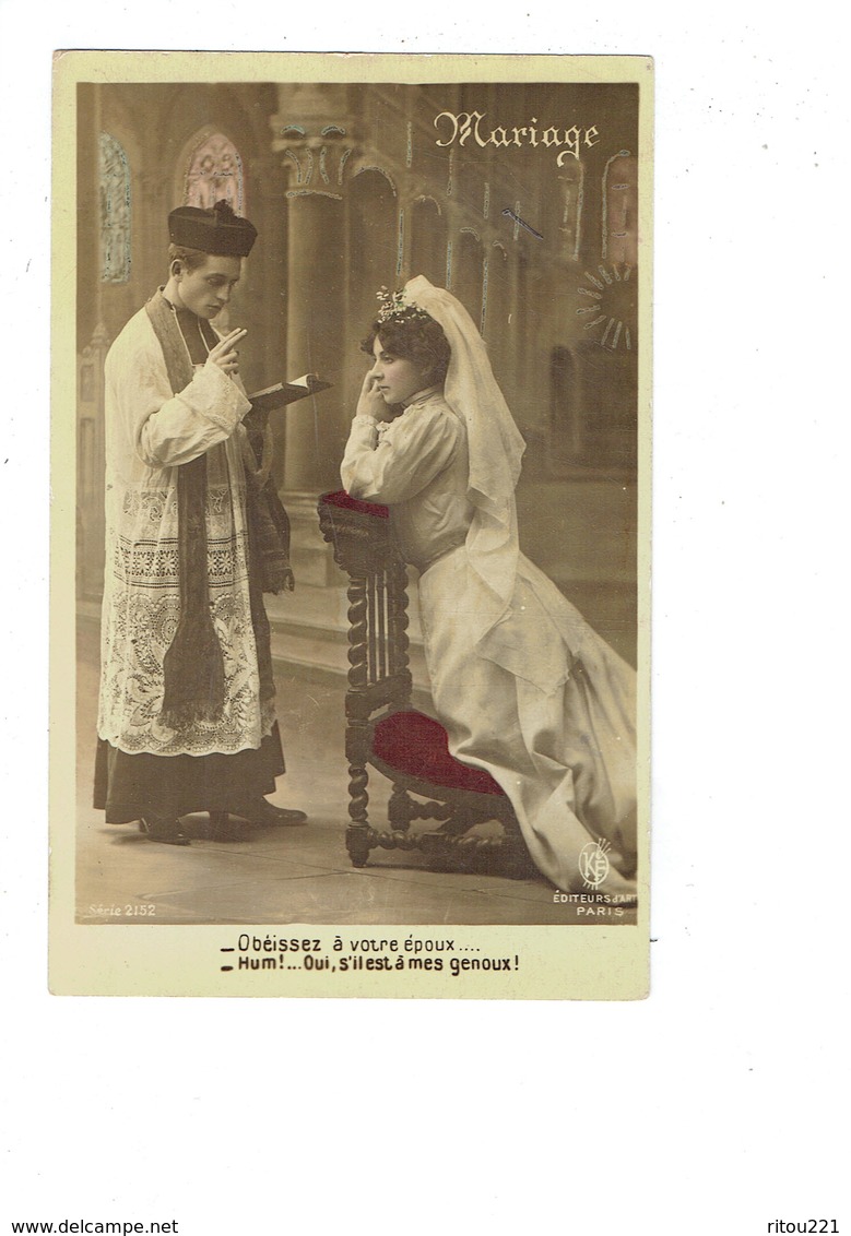 Carte Fantaisie Humour - MARIAGE - Prêtre Femme Mariée - Obéissez à Votre époux.. S'il Est à Mes Genoux - PRIE-Dieu - Marriages