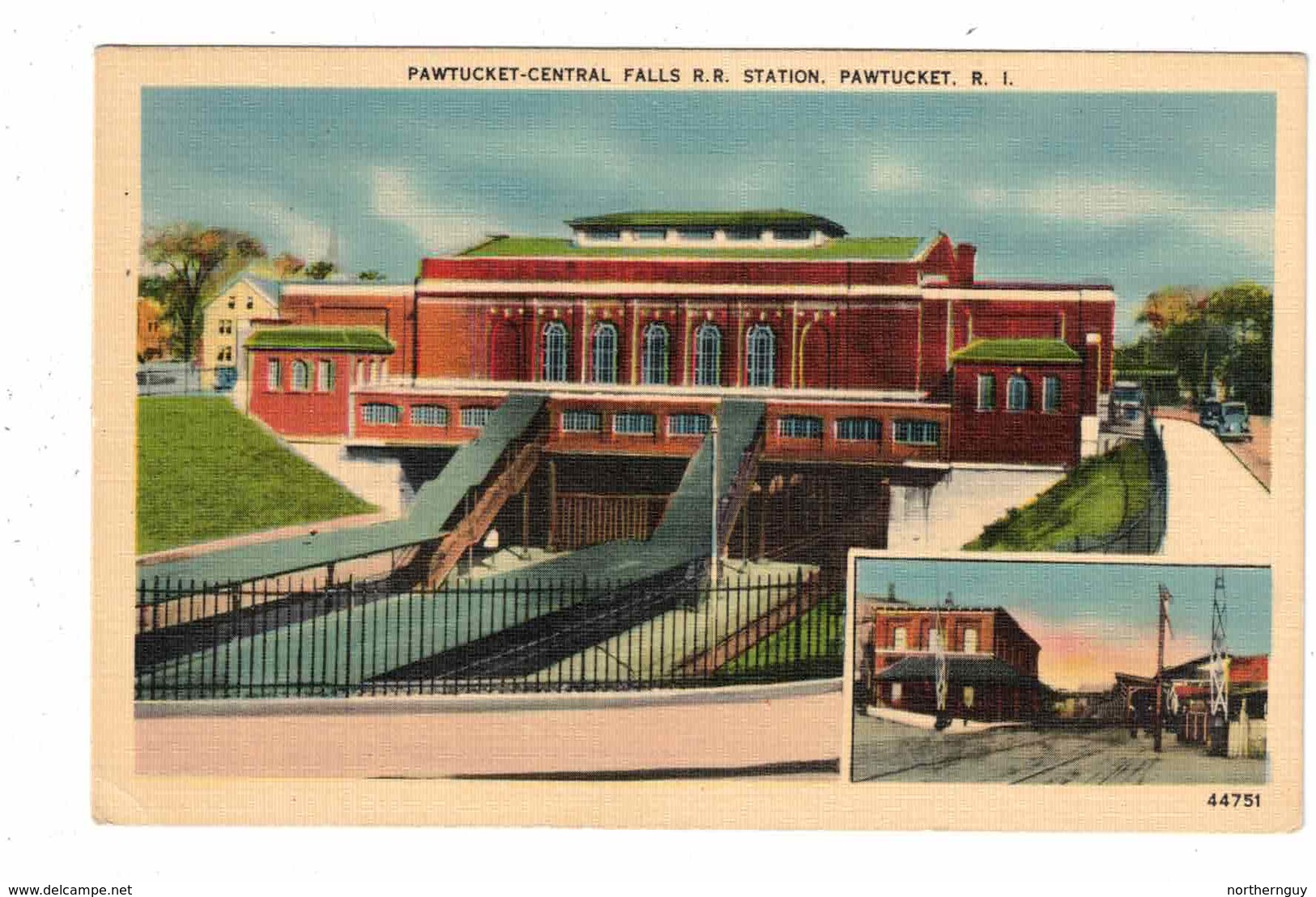 PAWTUCKET, Rhode Island, USA, Pawtucket-Central Falls Railroad Station / Depot,  Old Linen Berger Bros  Postcard - Pawtucket
