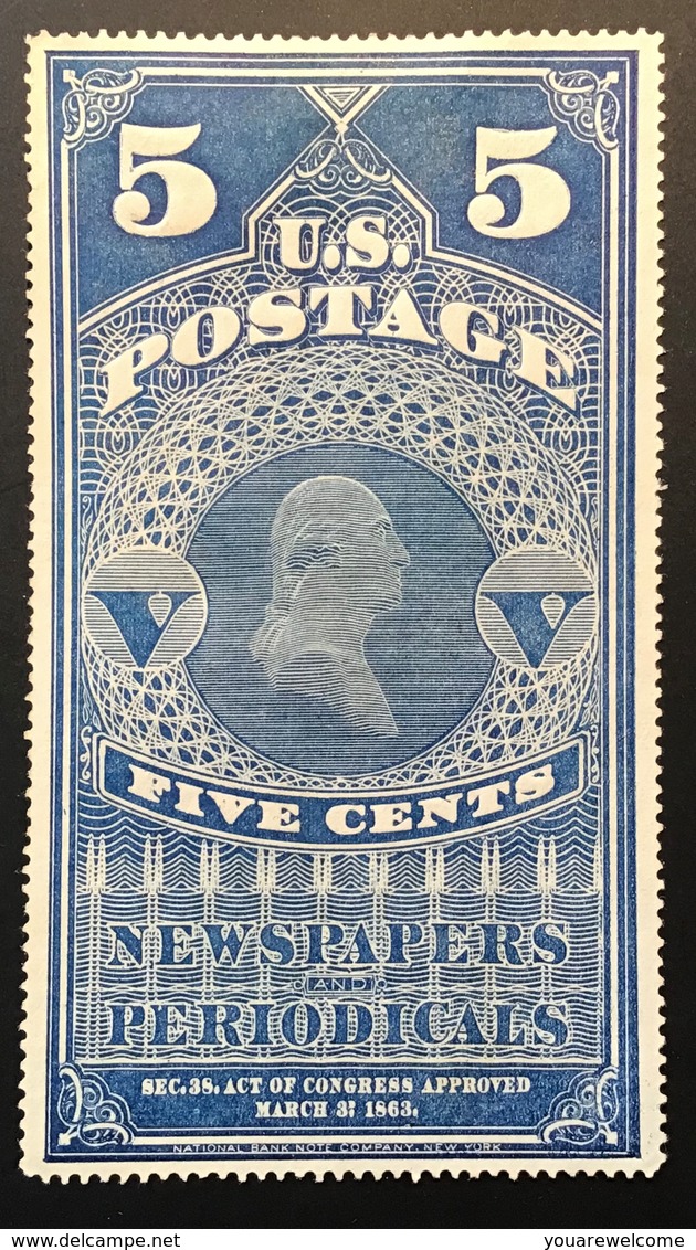 US 1865 Newspaper And Periodical Stamps Scott PR5 Unused 1875 Reprint (USA  Timbres Pour Journaux - Newspaper & Periodical