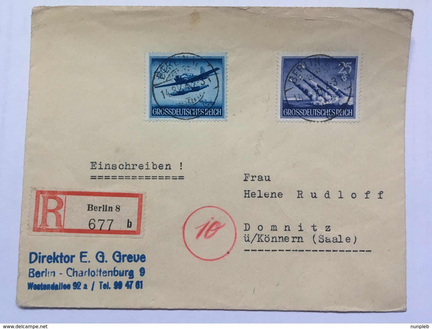 GERMANY 1944 Cover First Day Armed Forces Tied With 20 & 25 Pf Registered Berlin To Domnitz - Lettres & Documents