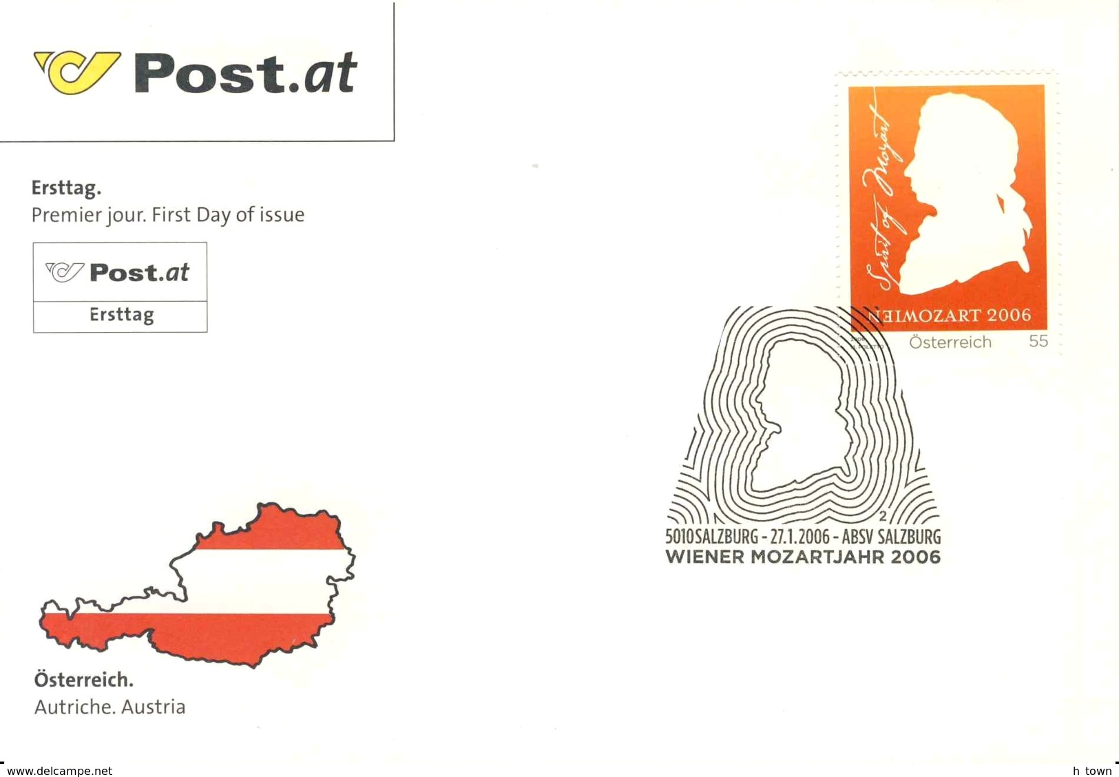 7210  Année Mozart: 2 Env. Premier Jour D'Autriche, 2006 - Mozart FDCs From Salzburg, Austria - Musique