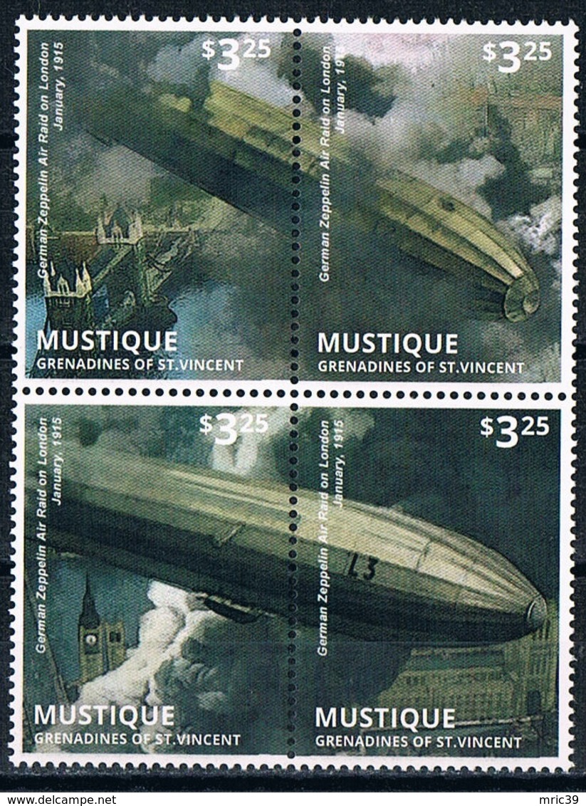 Timbres Stamps 1ere Guerre Mondiale  World War 1 Zeppelin  MNH  Neuf **  Mustique Grenadines & St Vincent 2014 - Guerre Mondiale (Première)