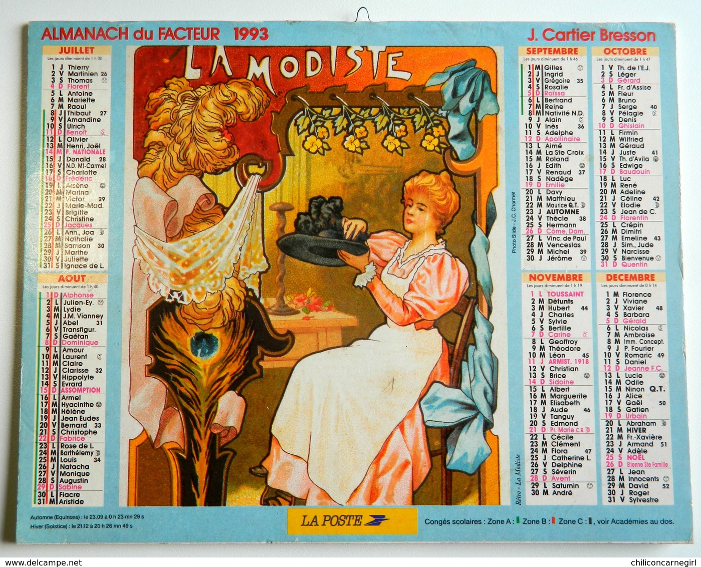 Calendrier - Almanach Du Facteur 1993 - LA MODISTE - LA COUTURIÈRE - J. CARTIER BRESSON - Nord - Photo J.C. CHARMET - Grand Format : 1991-00