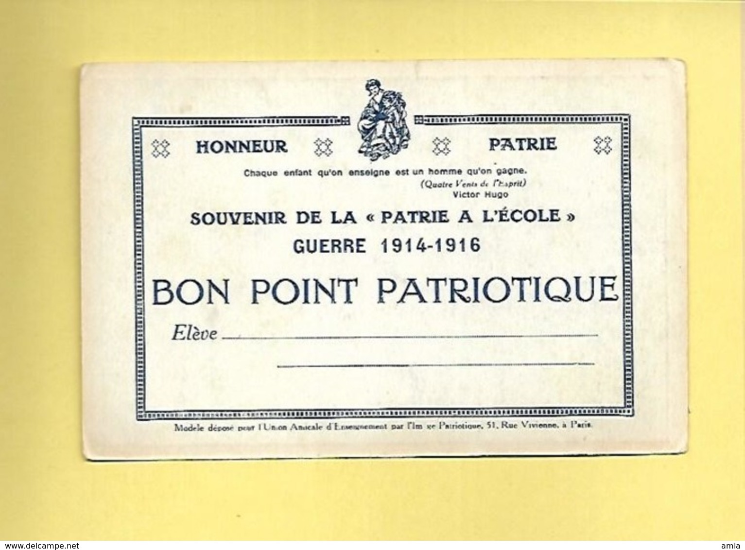 BON POINT PATRIOTIQUE SOUVENIR DE LA PATRIEA L'ECOLE GUERRE 1914 1916  ALBERT 1ER - Autres & Non Classés