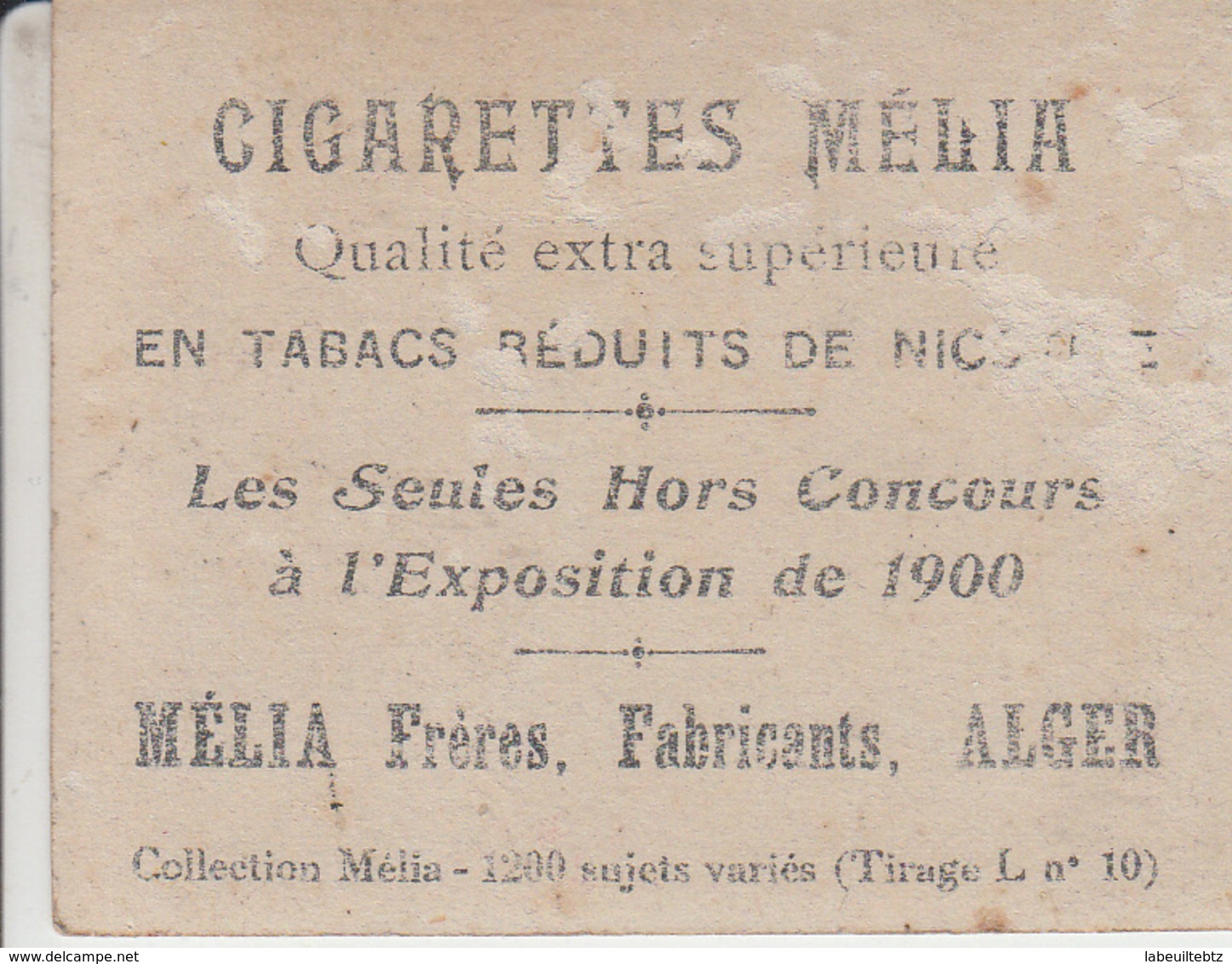 Cigarettes MELIA - VADET    ( Fabricants ALGER )  PRIX FIXE - Melia