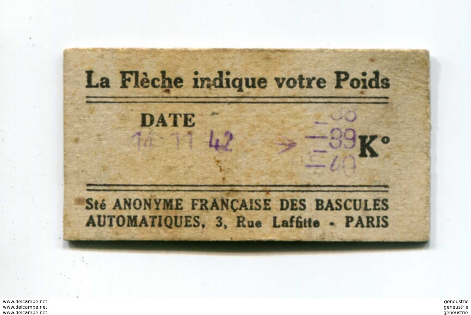 WW2 Ticket Billet De Balance De Quai De  Métro - RATP - Chemins De Fer Métropolitain - 1942 - WWII - Autres & Non Classés