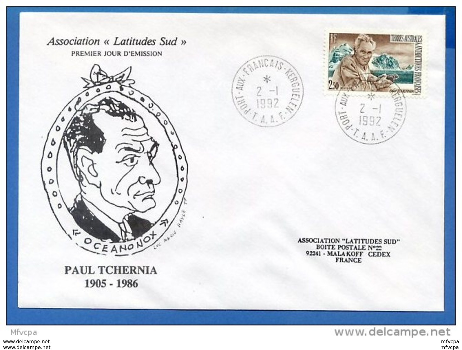 L4H099  TAAF 1992 FDC Port Aux Français Kerguelen 02 01 1992 Paul Tchernia 2,50 - FDC