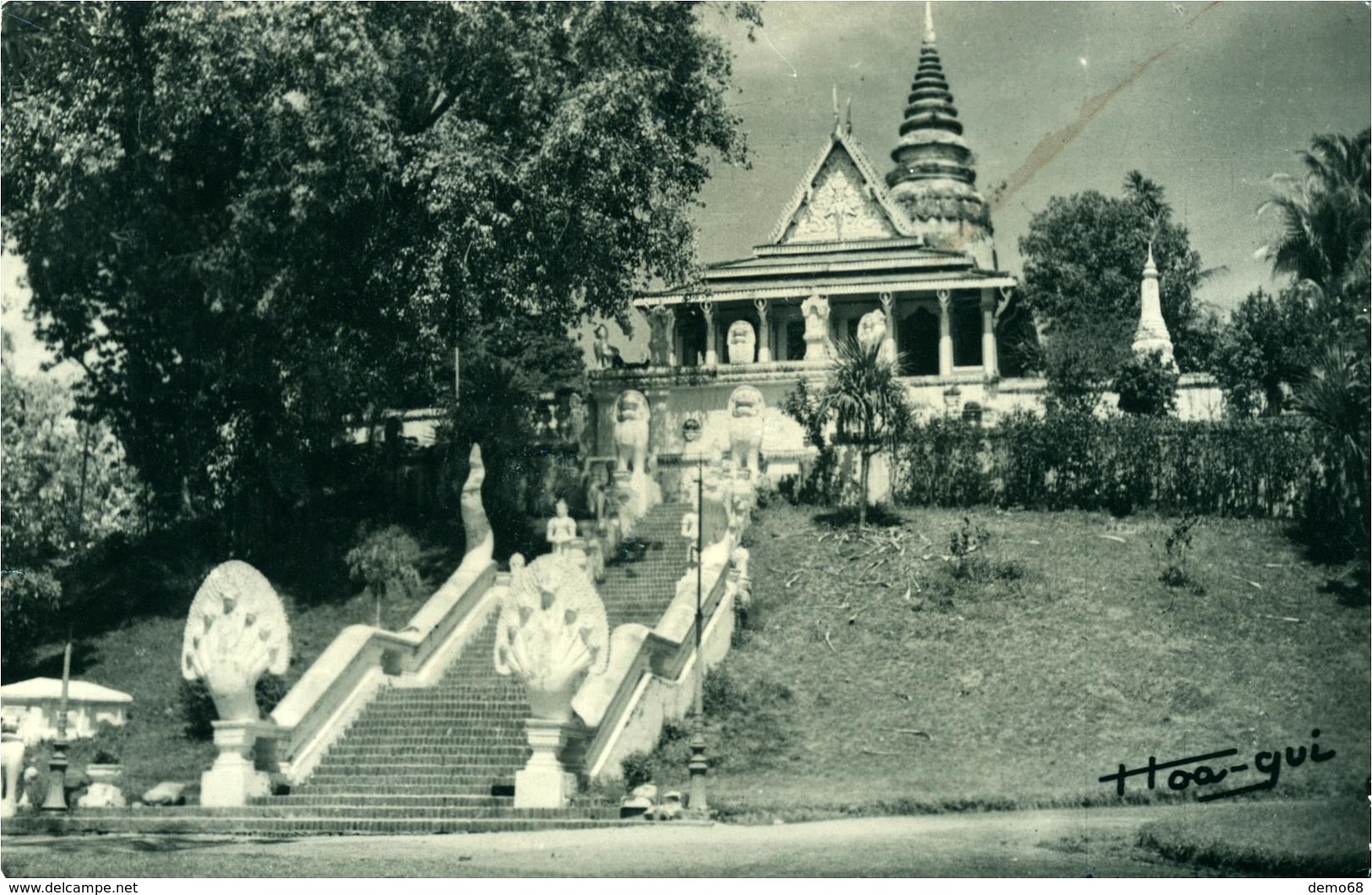 Cambodge Phnom Penh La Pagode Du Phnom  Magnifique Photo-carte Postale Hoa Gui 1948 - Cambodia