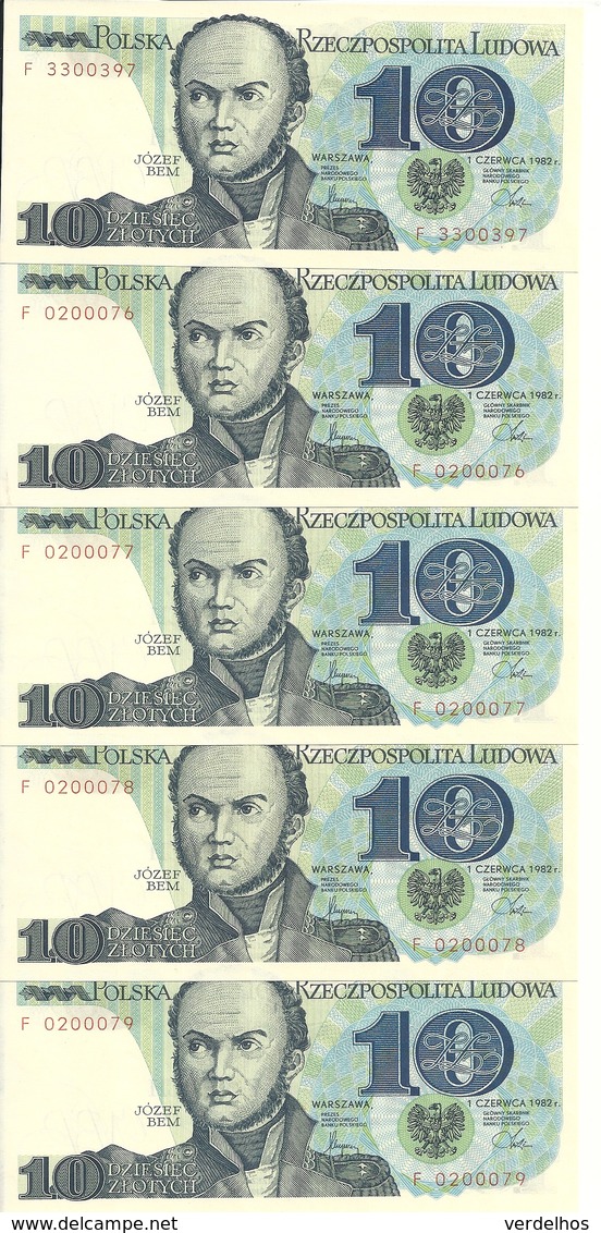 POLOGNE 10 ZLOTYCH 1982 UNC P 148 ( 5 Billets ) - Pologne