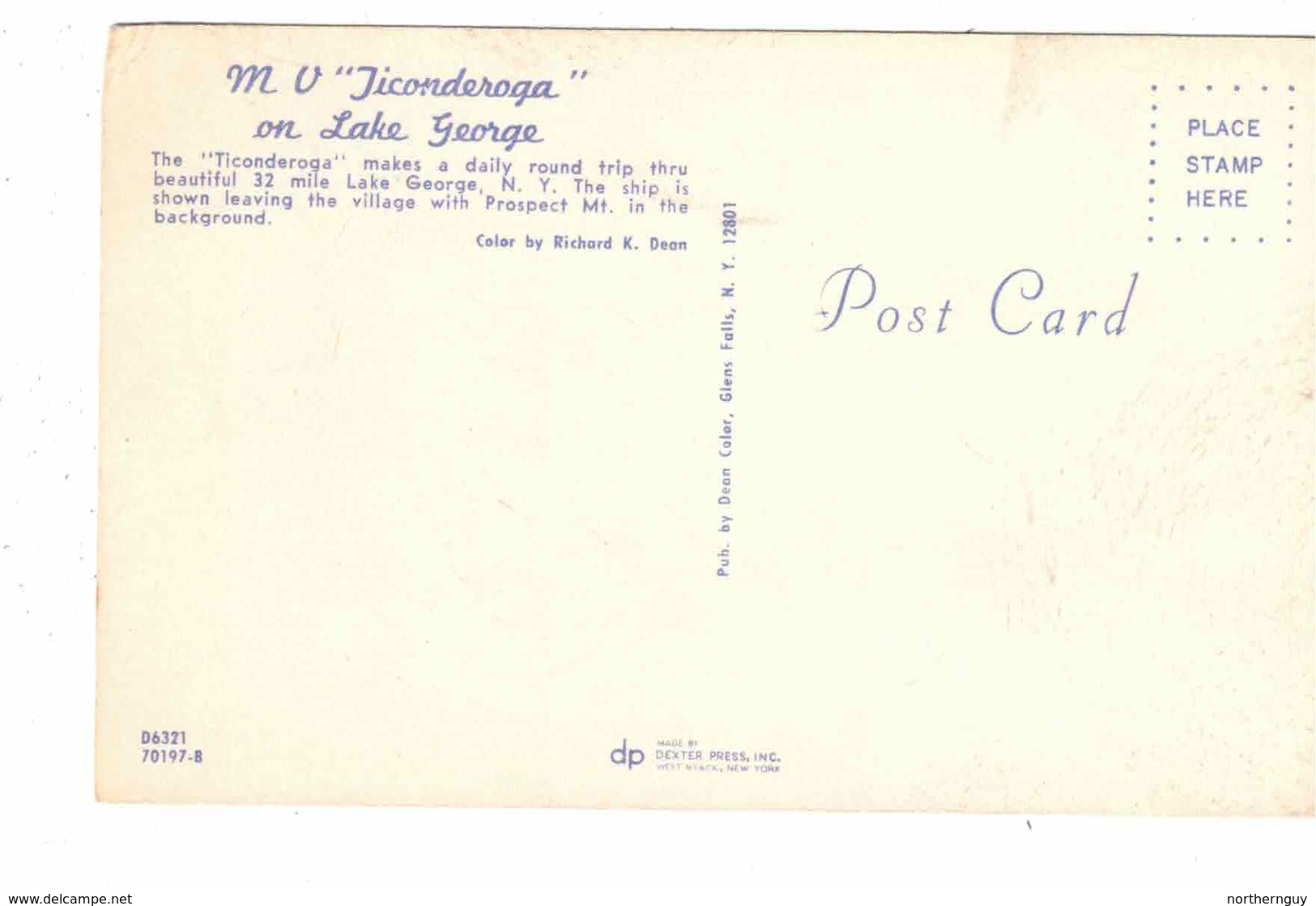 LAKE GEORGE, New York, USA, Cruise Boat M. V. "Ticonderoga",  Old Chrome USA Postcard - Lake George