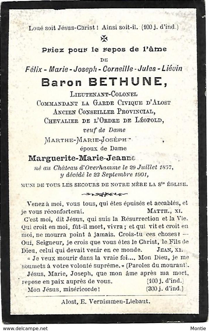 Baron BETHUNE - Adel - Commandant Garde Civique D'Alost ° Château D'Overhamme 1867 + 1901 - Andachtsbilder