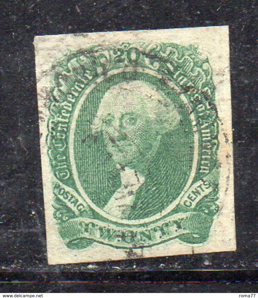 698 490 - STATI UNITI CONFEDERATI  1863 , Unificato N. 11  Usato (M2200) . FORO DI SPILLO - 1861-65 Stati Confederati