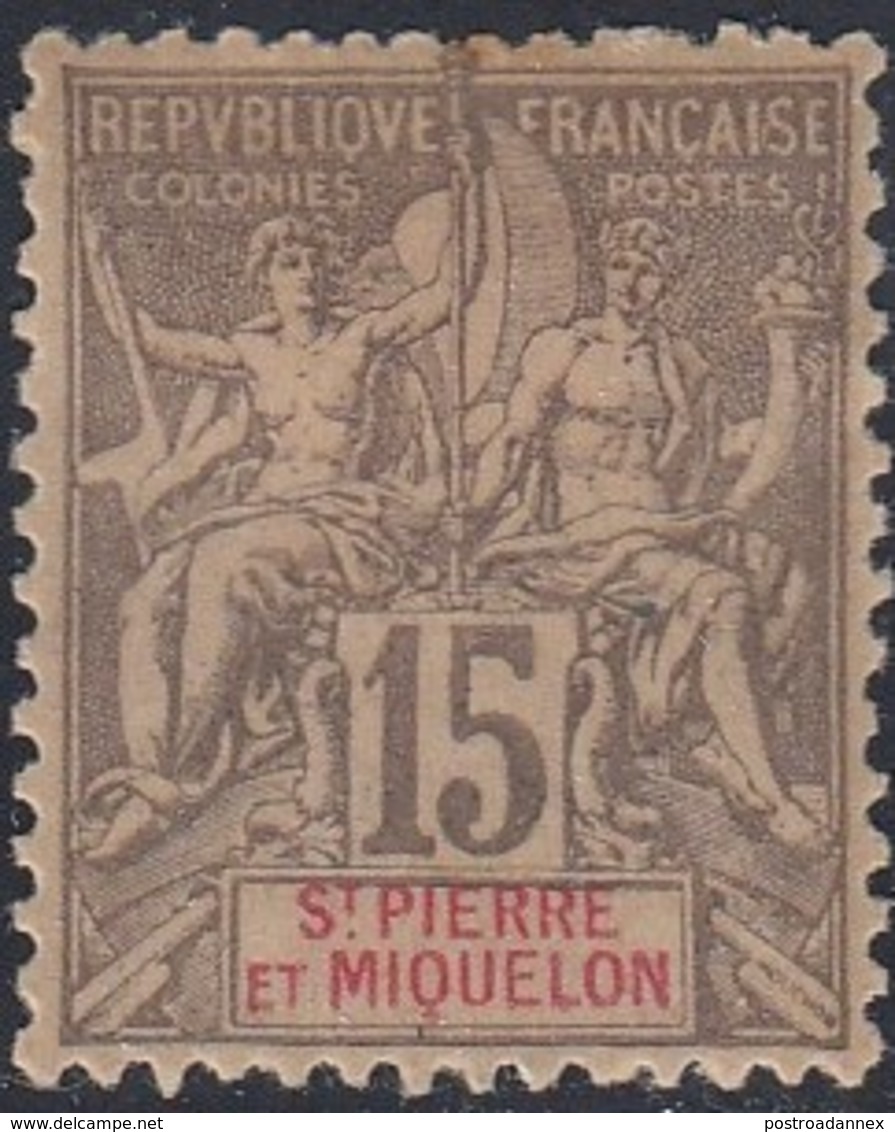 Saint Pierre And Miquelon, Scott #68, Mint Hinged, Navigation And Commerce, Issued 1900 - Unused Stamps