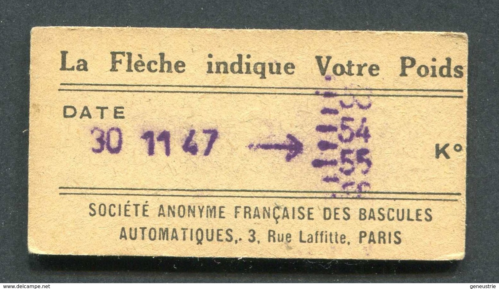 Ticket De Balance De Quai Du Métro Parisien 1947 - RATP - Chemins De Fer Métropolitain - Autres & Non Classés