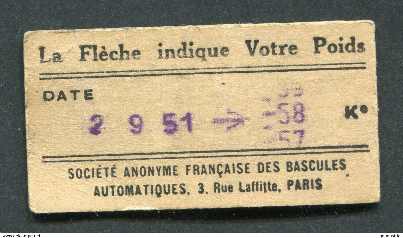 Ticket De Balance De Quai Du Métro Parisien 1951 - RATP - Chemins De Fer Métropolitain De Paris - Autres & Non Classés