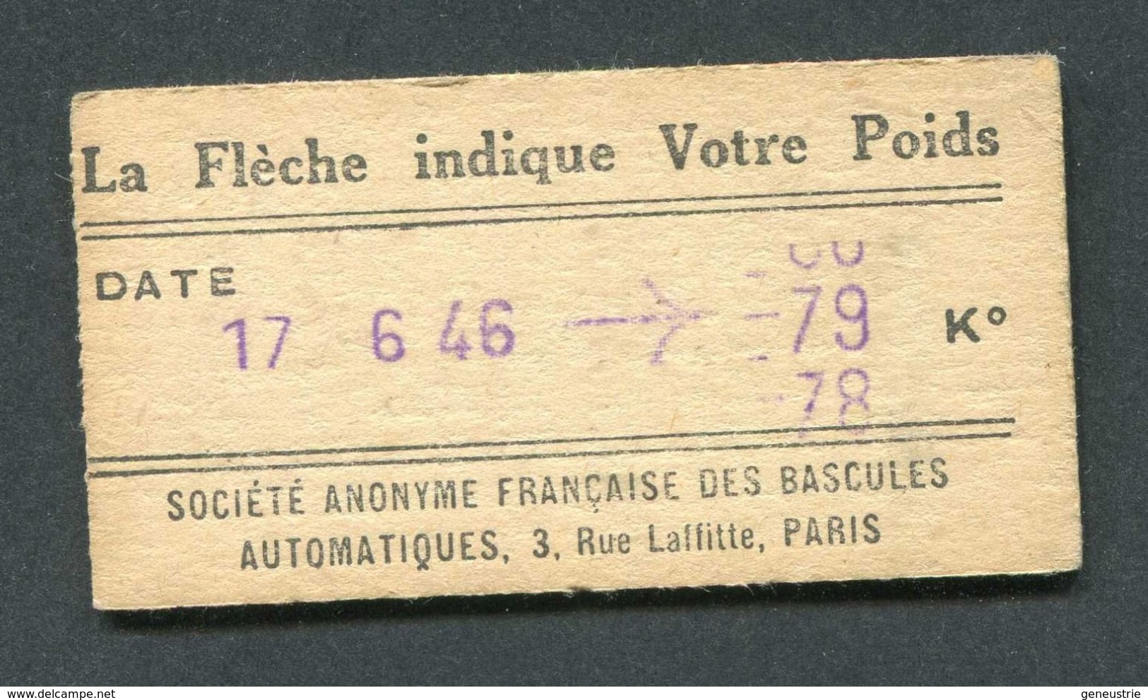 Ticket De Balance De Quai Du Métro Parisien 1946 - RATP - Chemins De Fer Métropolitain - Autres & Non Classés