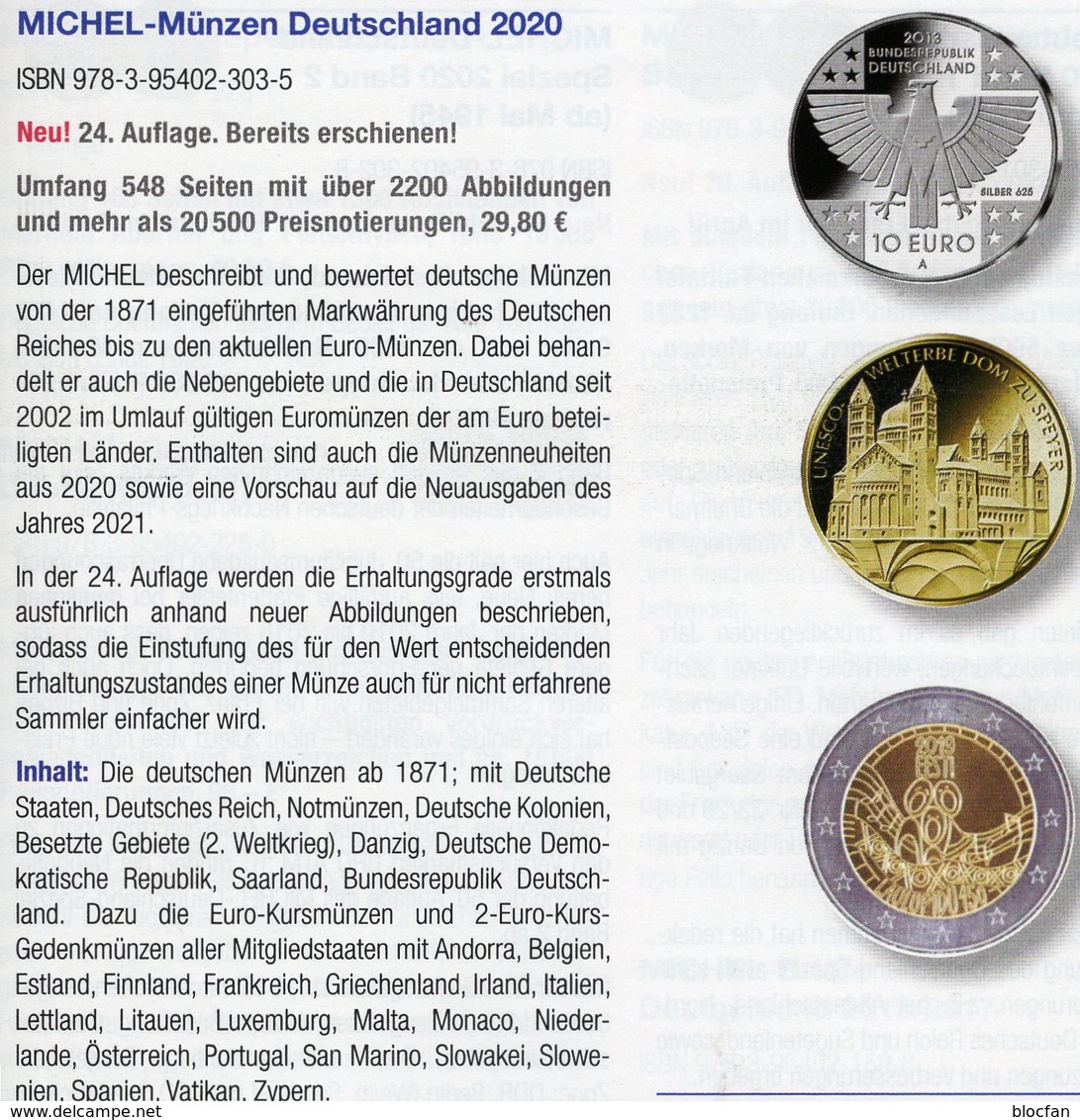 Deutschland+EURO MICHEL Münzen 2020 Neu 30€ Ab 1871 DR 3.Reich BRD DDR Numismatik Coins Catalogue 978-3-95402-303-5 - Collezioni