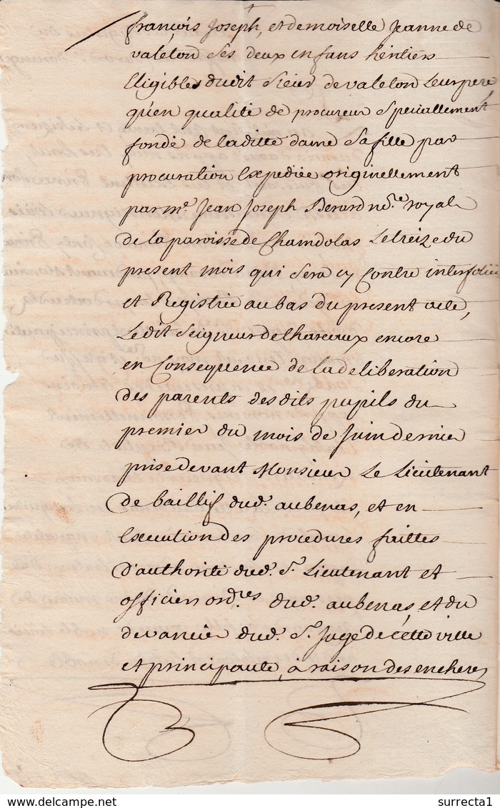 16 Août 1730 / 24 Pages / Vente Judiciaire Des Biens D' Orange En Faveur De Pierre Bernardin Richard / Aubenas 07 - ... - 1799