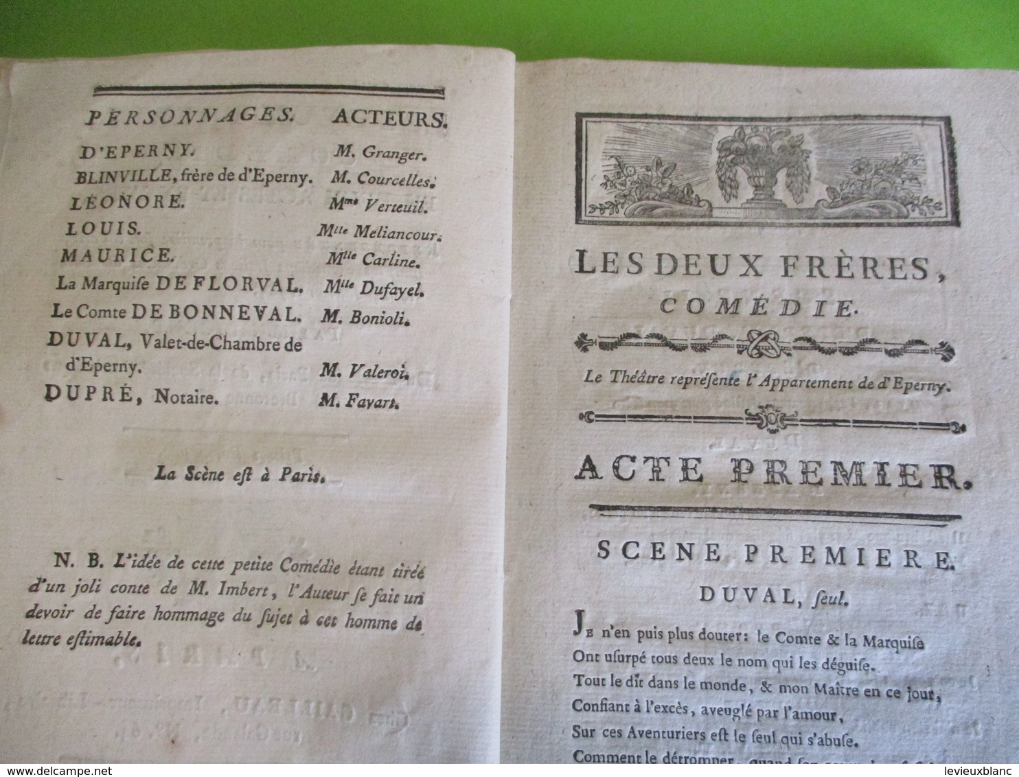 Fascicule Théâtre/"Les deux Fréres"/Comédie en deux actes & en vers/MILCENT/1785  FAT19