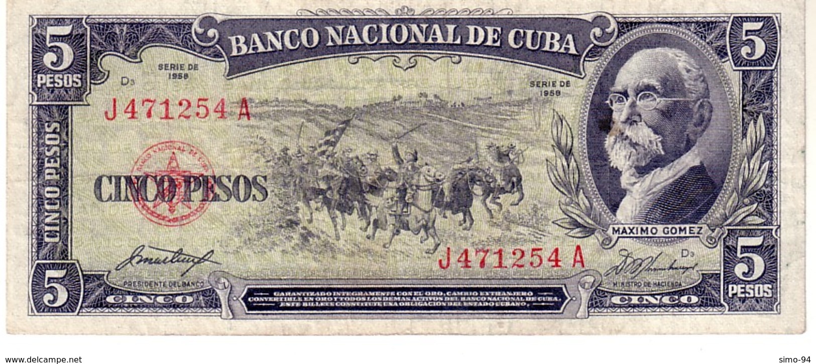 Cuba P.91 5 Pesos 1958 Xf - Cuba