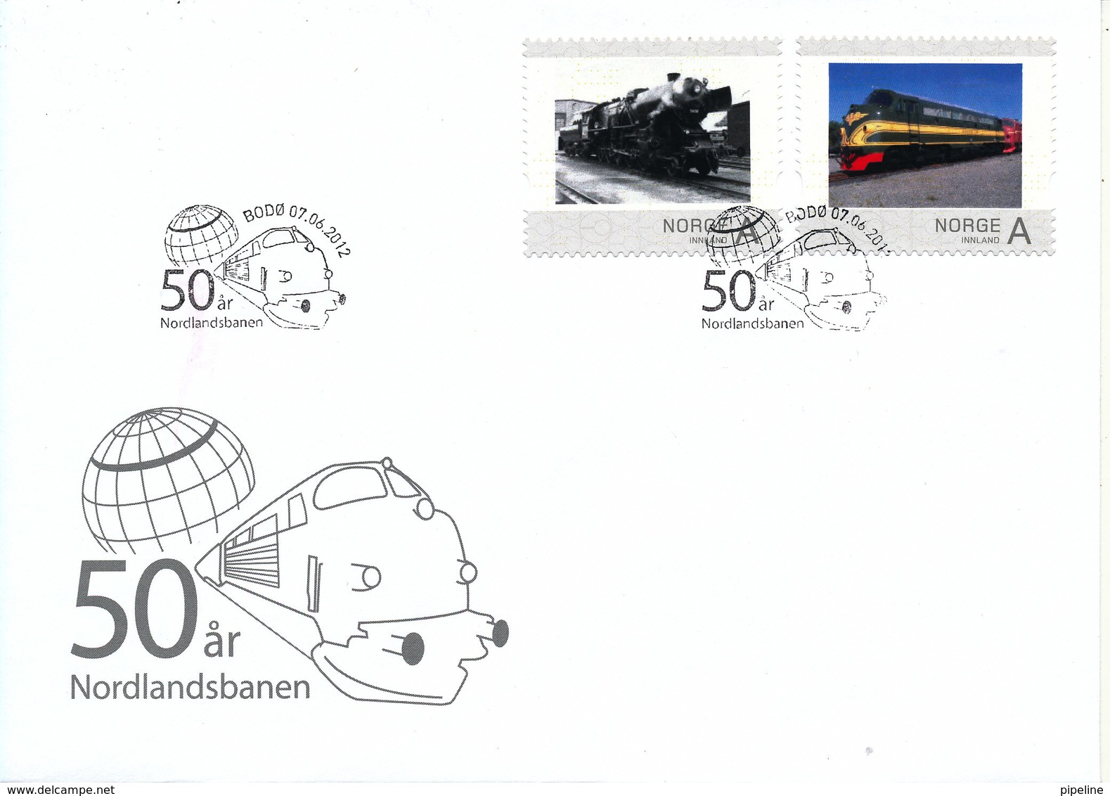 Norway Cover Bodö 7-6-2012 Nordlandsbanen 50 Anniversary With 2 PERSONAL Stamps And Cachet - Briefe U. Dokumente