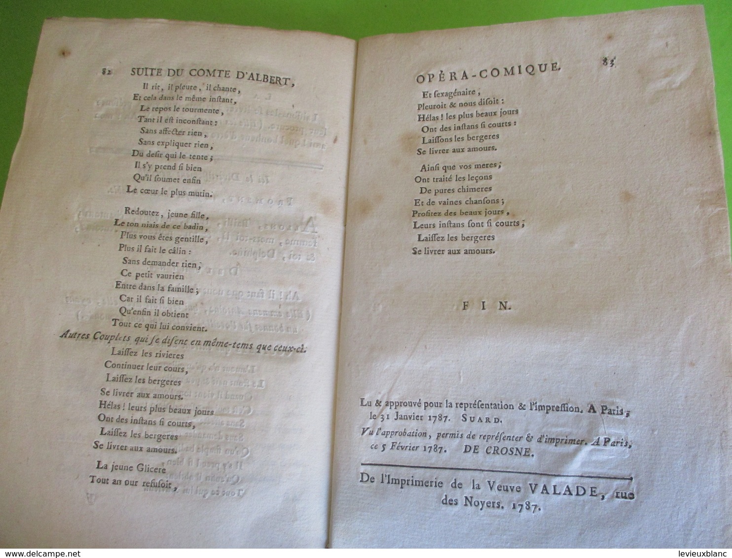 Fascicule Théâtre/"Le Comte d'ALBERT & sa suite"/Drame puis Opéra-comique/SEDAINE/GRETRY/1787                      FAT20