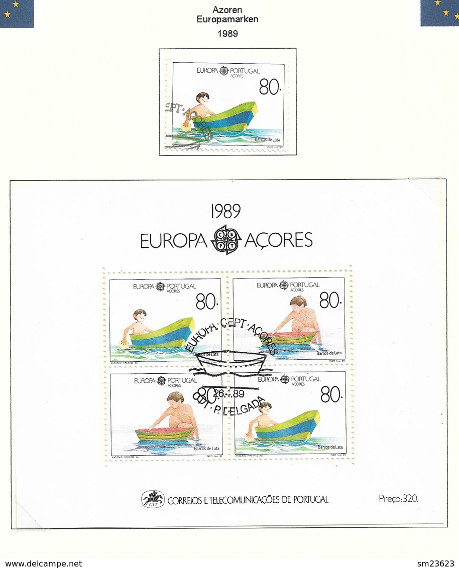 Portugal / Azoren 1989  Mi.Nr. Block 10 + 401 / 402 , EUROPA CEPT - Kinderspiele -  Gestempelt / Fine Used / (o) - 1989