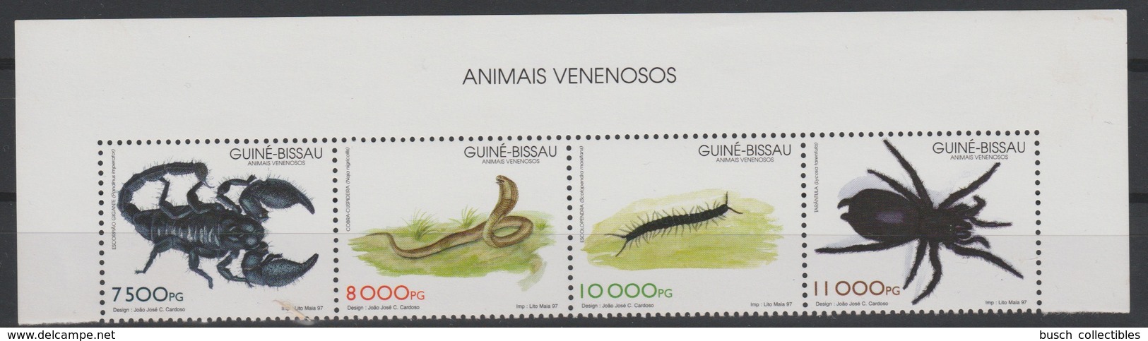 Guiné-Bissau Guinea Guinée Bissau 1997 Mi. 1252 - 1255 Poisonous Animals Fauna Block Of 4 Serpent Snake Scorpion Spider - Spinnen