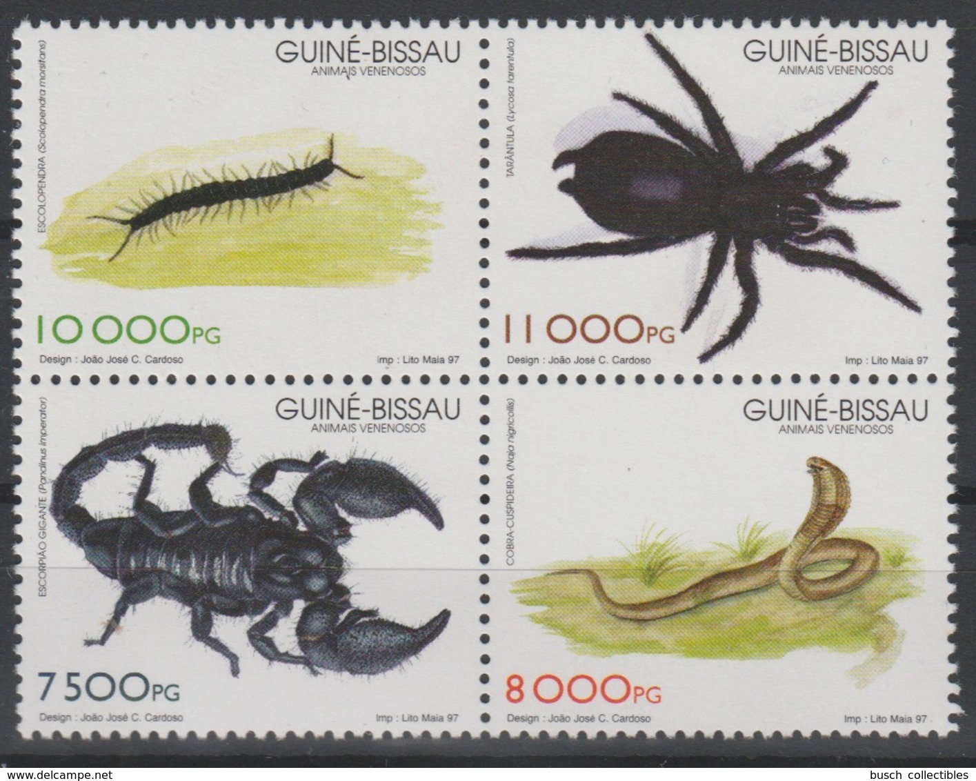 Guiné-Bissau Guinea Guinée Bissau 1997 Mi. 1252 - 1255 Poisonous Animals Fauna Block Of 4 Serpent Snake Scorpion Spider - Serpientes