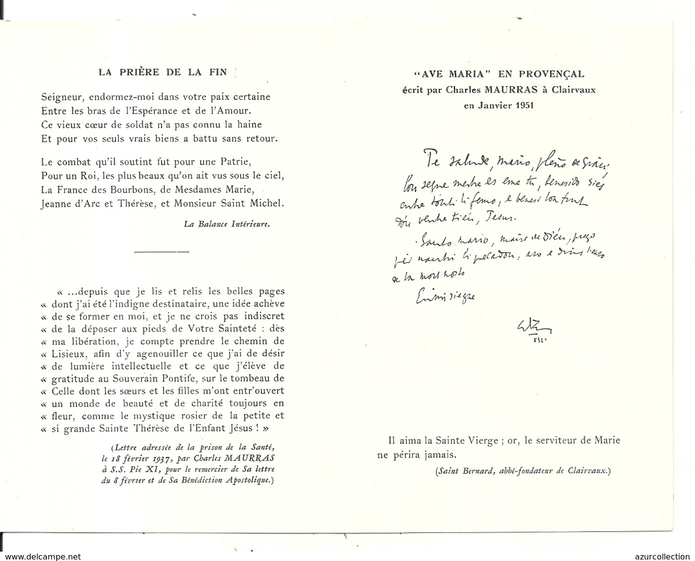 MORT DE CHARLES MAURRAS. PRIEZ POUR LUI - Historical Documents