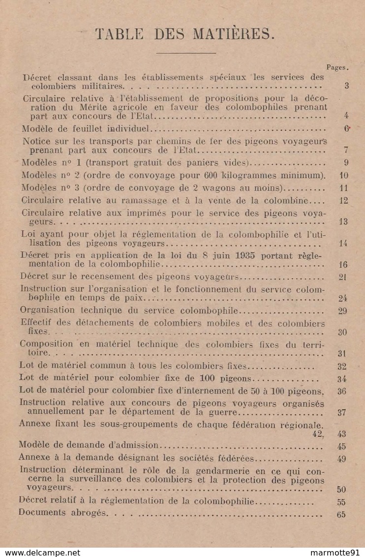 MANUEL BULLETIN OFFICIEL MINISTERE GUERRE 1937 GENIE COLOMBOPHILIE PIGEON COLOMBIER MILITAIRE - Français