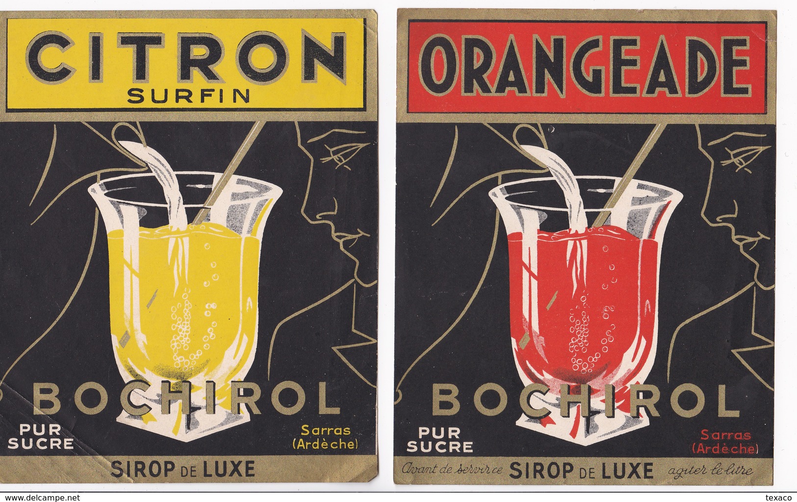 Lot De 3 Grandes étiquettes Anciennes Sirop ORANGEADE CITRON ORGEAT - BOCHIROL à Sarras Ardèche - Fruits Et Légumes