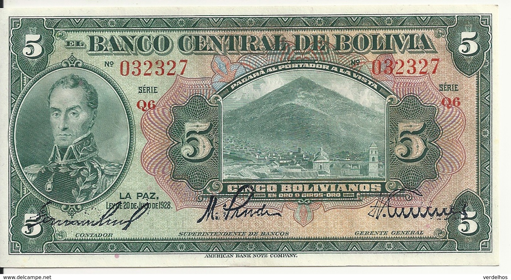 BOLIVIE 5 BOLIVIANOS  L.1928 UNC P 120 - Bolivie