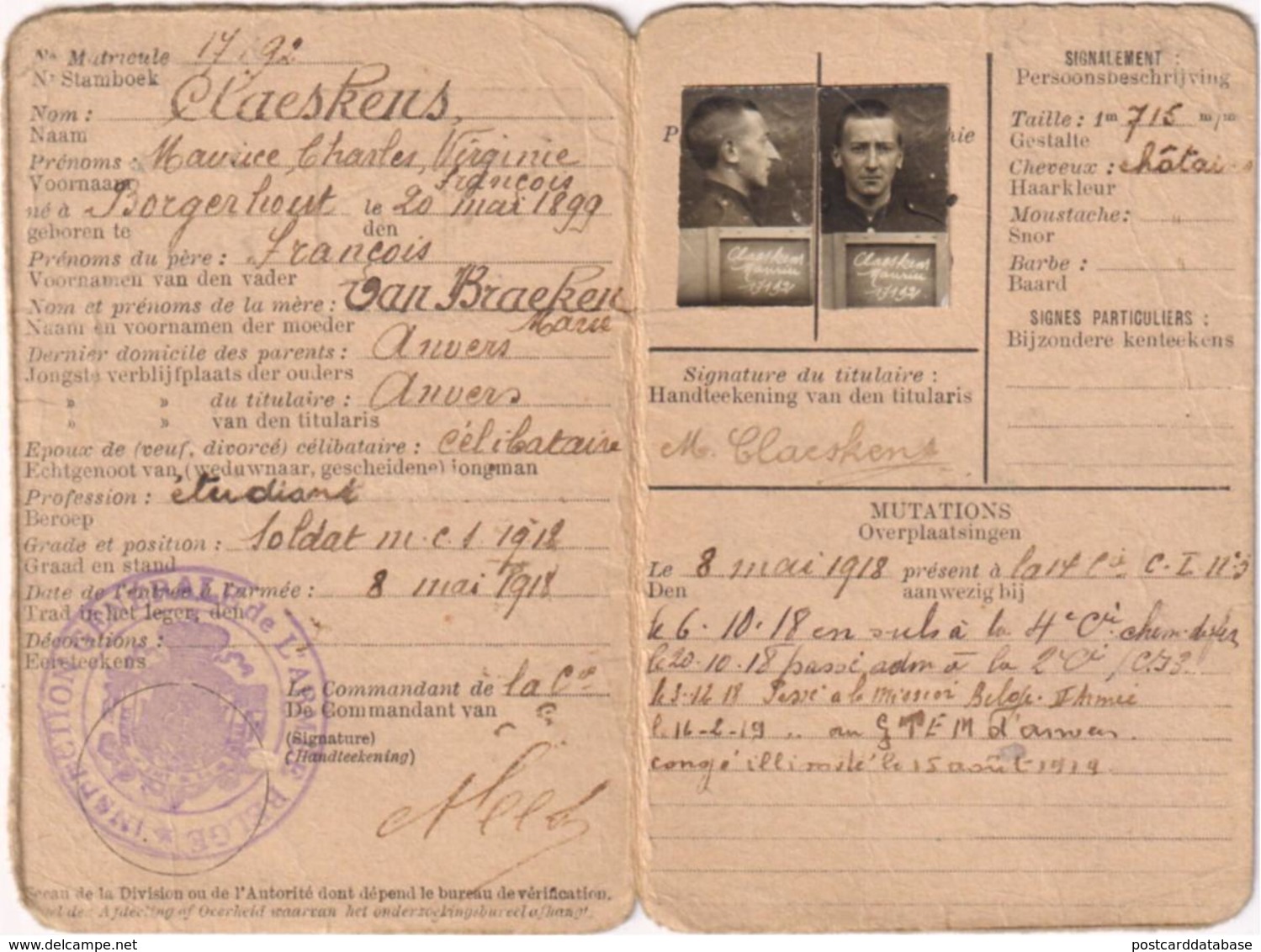 Identification Of A Soldier - Antwerpen - Documents