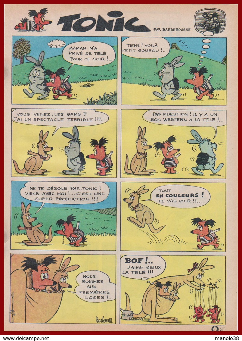 Tonic Et Le Kangourou. Bande Dessinée En Une Planche De Barberousse, Pseudonyme De Philippe Josse. 1965. - Collections