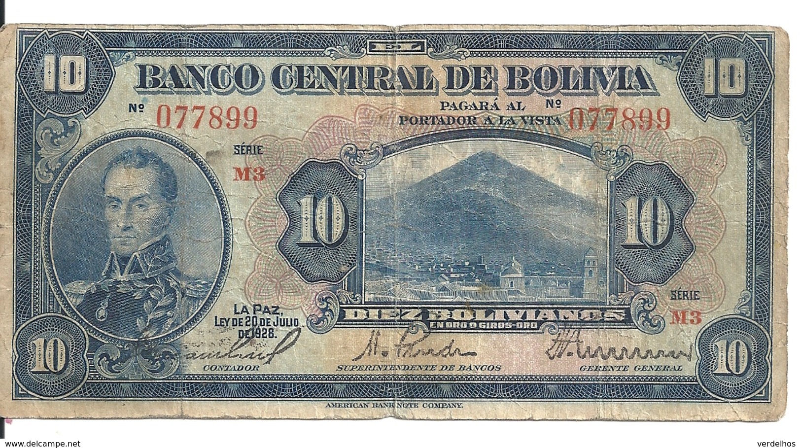 BOLIVIE 10 BOLIVIANOS L.1928 VF P 121 - Bolivie