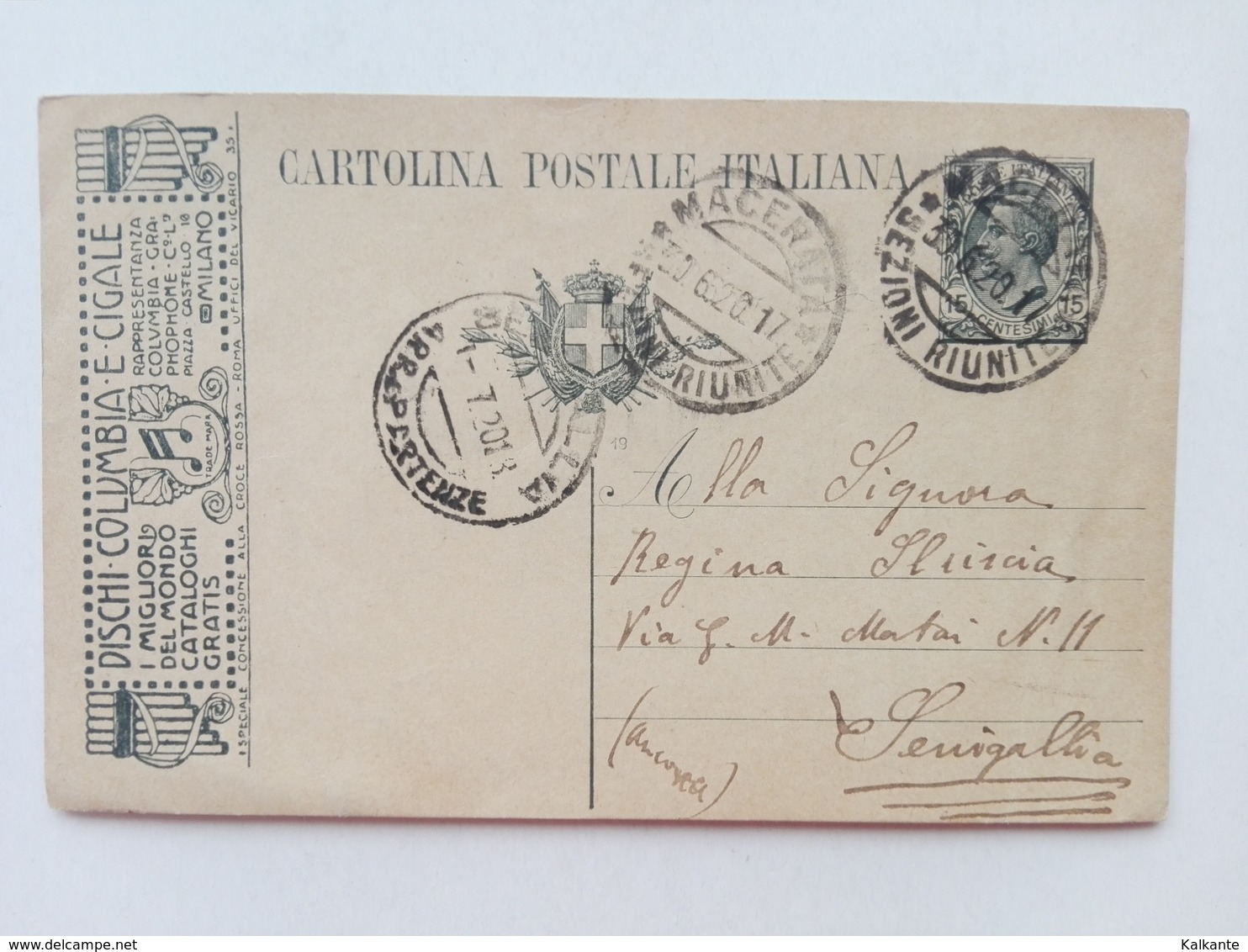 1920 - Cartolina Postale Pubblicitaria - Dischi Columbia E Cigale - Stamped Stationery