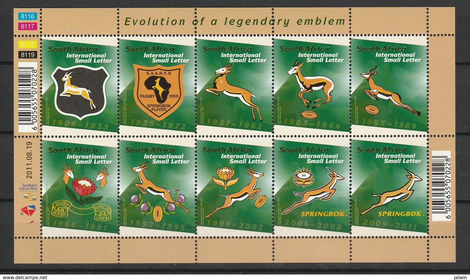 AFRIQUE DU SUD FEUILLET 2011 YT N° 1622 à 1631 ** SERIE EVOLUTION DE L'EMBLEME - Ungebraucht