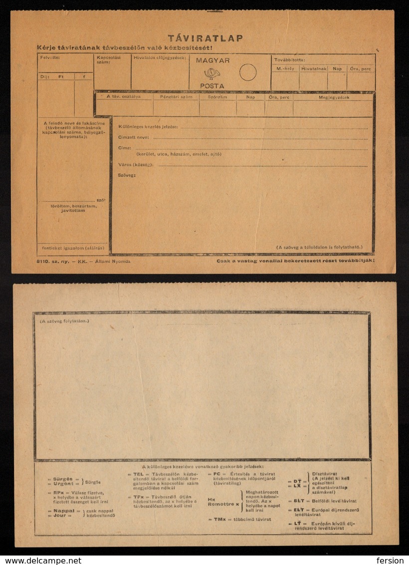 1950 Hungary TELEGRAPH TELEGRAM Form - Stamped Stationery - Telegraphenmarken