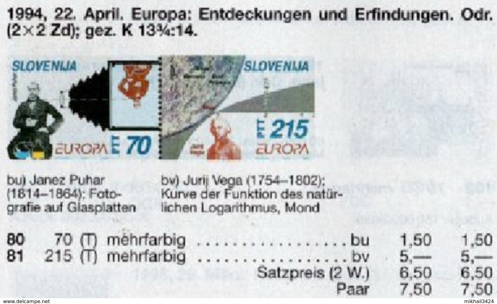 M4279 ✅ Science Mathematics Astronomy Photographing 1994 Slovenia 2v Set MNH ** 7,5ME - Astronomy