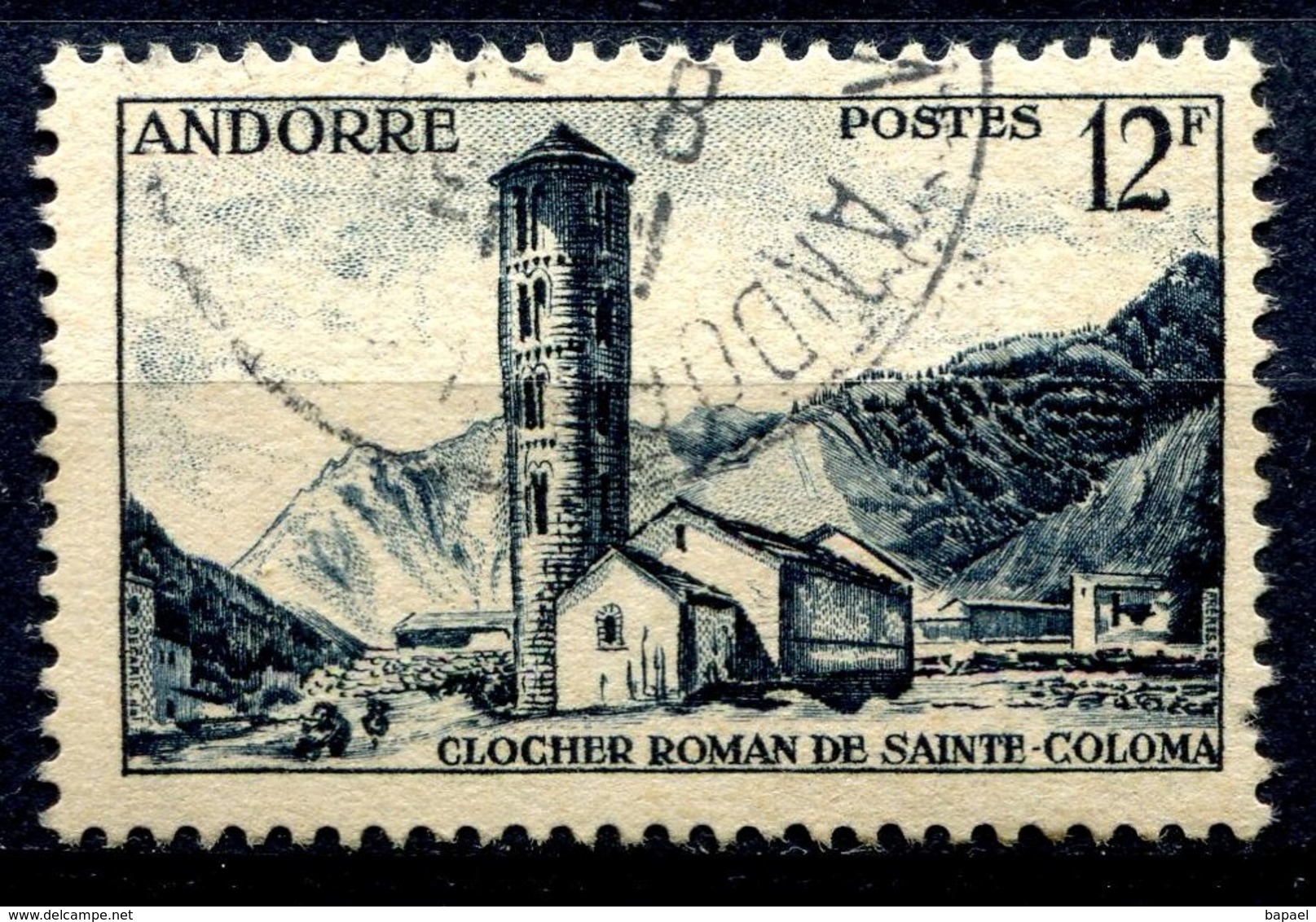 N° Yvert & Tellier 142 - Timbre D'Andorre Français (1955-58) (Oblitéré) - Paysages - Clocher De Ste Coloma - Oblitérés