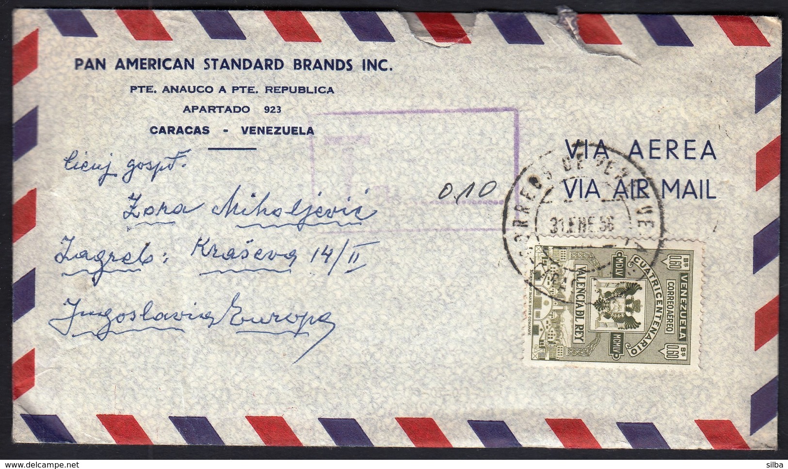Venezuela 1956 / Airmail - 400th Anniversary Of Valencia Del Rey 1955 / Pan American Standard Brands Inc. - Venezuela