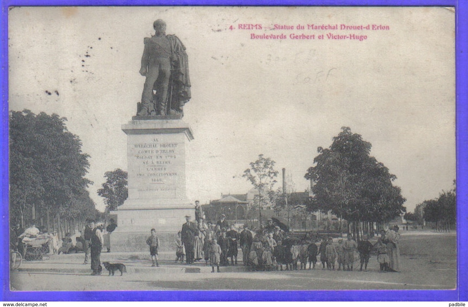 Carte Postale 51. Reims Statue Du Maréchal Drouet-d'Erlon Boulevard Gerbert Et Victor Hugo  Très Beau Plan - Reims