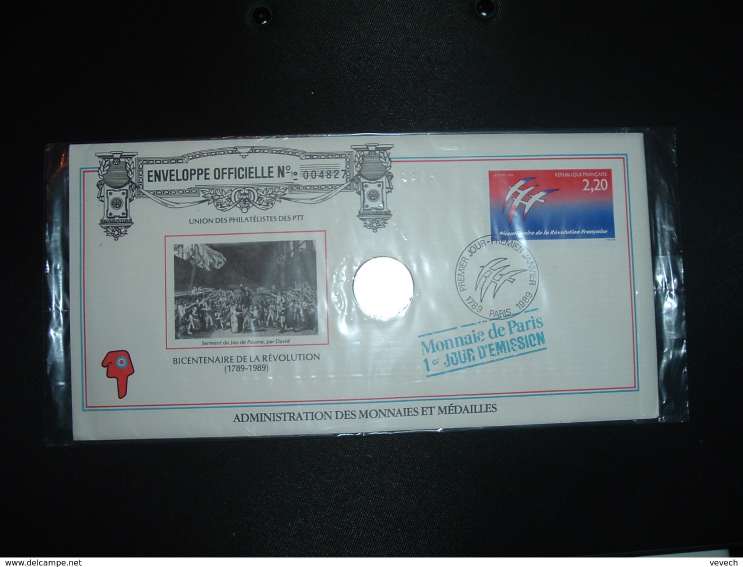 LETTRE TP BICENTENAIRE DE LA REVOLUTION FRANCAISE 2,20 OBL.PREMIER JANVIER 1989 + MONNAIE DE PARIS 1er JOUR D'EMISSION - Révolution Française