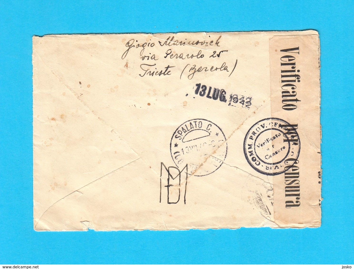 WW2 ... TRIESTE - BARCOLA - Registered Letter (Posta Raccomandata) 1942. Travelled To Spalato Dalmazia CENSURA CENSURE - Kroatische Bez.: Sebenico & Spalato